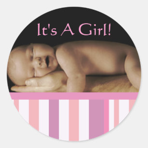Baby Girl-stickers met je baby foto Ronde Sticker