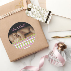 Baby Girl-stickers met je baby foto Ronde Sticker