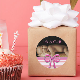 Baby Girl-stickers met je baby foto Ronde Sticker