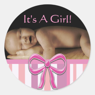 Baby Girl-stickers met je baby foto Ronde Sticker