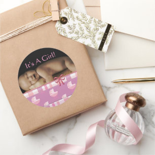 Baby Girl-stickers met je baby foto Ronde Sticker