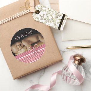 Baby Girl-stickers met je baby foto Ronde Sticker