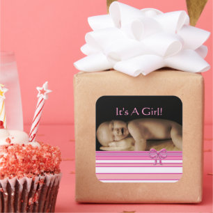 Baby Girl-stickers met je baby foto Vierkante Sticker