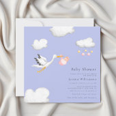 Baby Girl Stork Douche Lavender Invitation