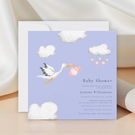 Baby Girl Stork Douche Lavender Invitation