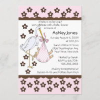 Baby Girl Stork Invitations de douche pour bébés