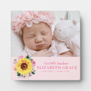 Baby Girl Sunflower Roze Floral Persoonlijke foto Fotoplaat