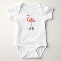 Baby Girl Tropische Waterverf Roze Flamingo Name
