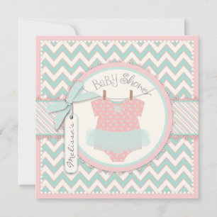 Baby Girl Tutu Chevron Print Baby shower Kaart