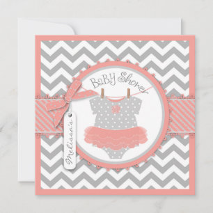 Baby Girl Tutu Chevron Print Baby shower Kaart