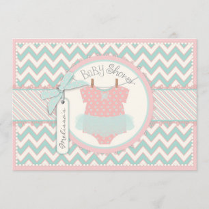 Baby Girl Tutu Chevron Print Baby shower Kaart