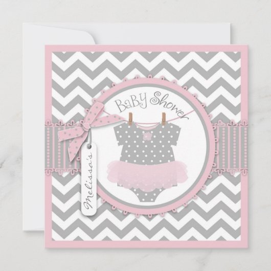 Baby Girl Tutu Chevron Print Baby shower Kaart (Voorkant)
