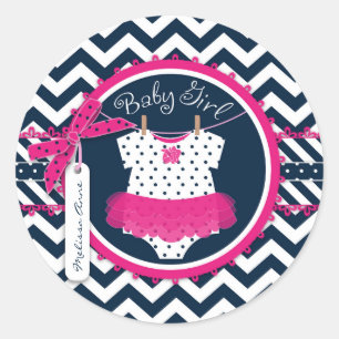 Baby Girl Tutu Chevron Print Baby shower Ronde Sticker