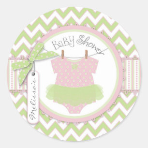 Baby Girl Tutu Chevron Print Baby shower Ronde Sticker