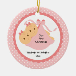 Baby Girl Twins Baby's Eerste kerstversiering Keramisch Ornament