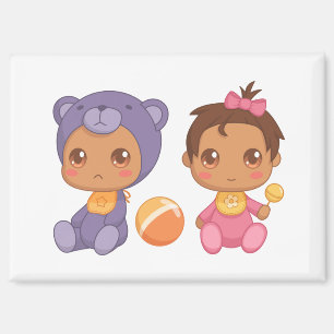 Baby Girl Twins Purple Bear Jumpsuit Magnet