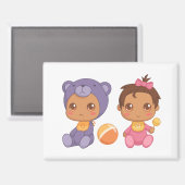 Baby Girl Twins Purple Bear Jumpsuit Magnet (Recto/Verso)