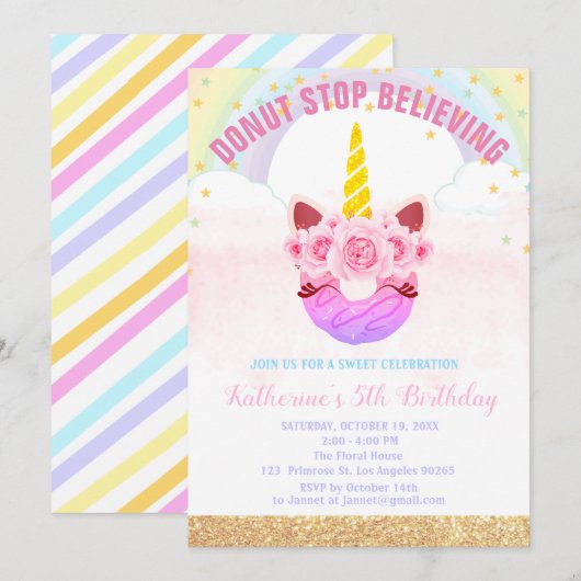 Baby Girl Unicorn Donut Stop met de verjaardag van Kaart (Voorkant / Achterkant)