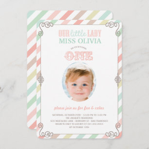 Baby Girl Vintage 1er anniversaire fête Invitation