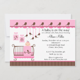Baby Girl Wieg Baby shower Uitnodiging