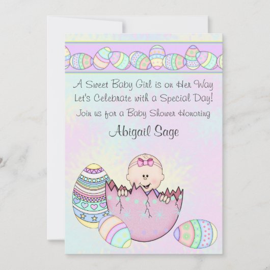 Baby Girl with Easter Eggs Baby shower Invitation (Devant)