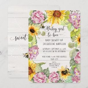 Baby Girl wordt Bee Sunflower Roze Hortensia Showe Kaart