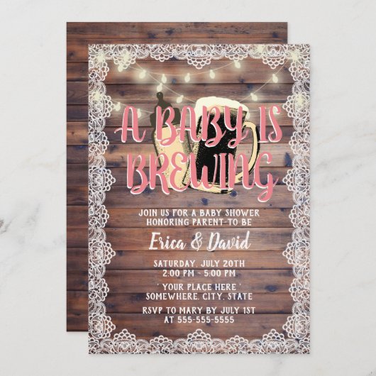 Baby Girl wordt gebrouwen Rustieke Baby Shower met Kaart (Voorkant / Achterkant)