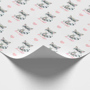 Baby Girl Wrapping Paper Roze Raccoon Het is een m Cadeaupapier