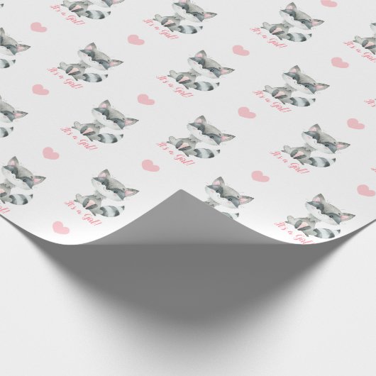 Baby Girl Wrapping Paper Roze Raccoon Het is een m Cadeaupapier (Hoek)