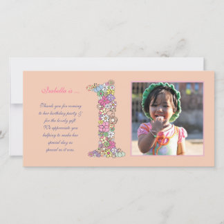 Baby Girls 1er anniversaire Merci Carte photo