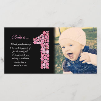 Baby Girls 1er anniversaire Merci Carte photo