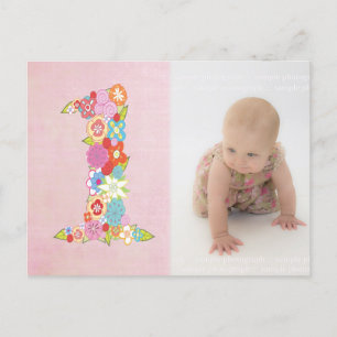 Baby Girl's 1st Birthday Merci Photo Carte postale