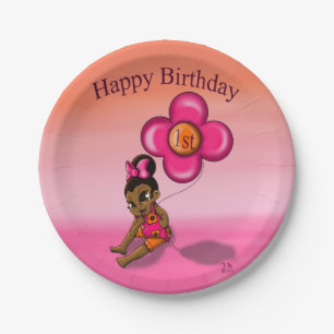 "Baby Girls 1st Birthday Paper Borden 7" Papieren Bordje