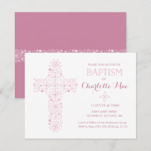 Baby Girl's Baptism, Christening Invitation Kaart