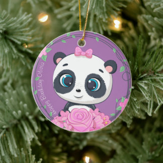 Baby Girl's Celebratie. Paars schattig bloemdier Keramisch Ornament