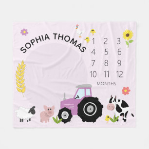 Baby Girls Cute Pink Boerderij Animal Tractor Mile Fleece Deken