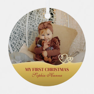 Baby Girl's Eerste Kerstgeboorte Statistieken & Fo Metalen Ornament