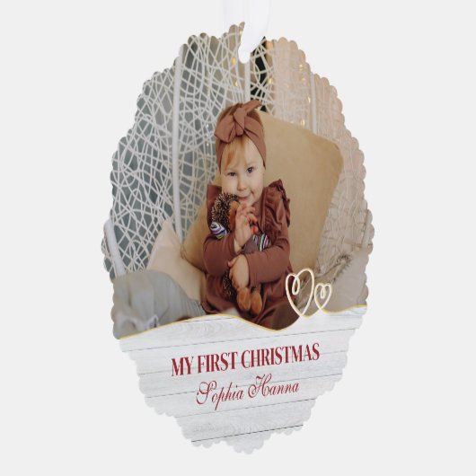 Baby Girl's Eerste Kerstgeboorte Statistieken & Fo Ornament Kaart (Rechts)