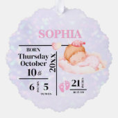 Baby Girl's Eerste Kerstgeboorte Statistieken & Fo Ornament Kaart (Achterkant)