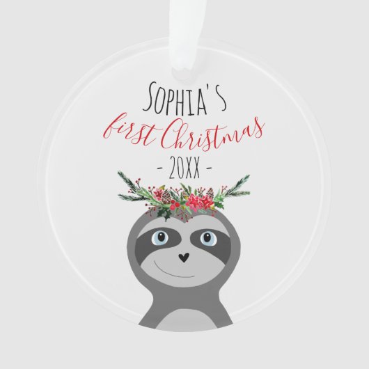 Baby Girls First Christmas Photo Sloth & Name (devant)