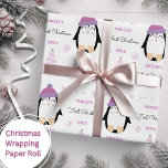 Baby Girls First Christmas Winter Penguin rose<br><div class="desc">Faites leur tout premier Noël spécial avec du papier d'emballage personnalisé avec un manchot d'hiver,  un arbre et des flocons de neige. Mettez facilement à jour le nom et l'année et assurez-vous de consulter ma collection pour plus de choix.</div>