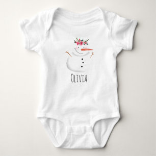 Baby Girls First kerstklep Snowman and Name Romper