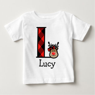 Baby Girl's Reindeer Xmas Pset Bodysuit initiaal L