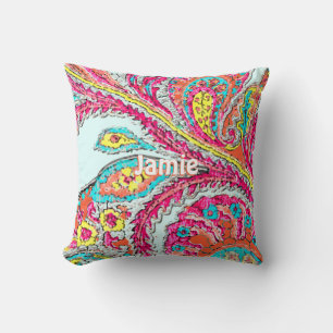 Baby Girl's Room Peacock Paisley Tangerine Kussen