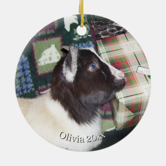 Baby Goat Christmas 18 and YOUR PHOTO Keramisch Ornament (Achterkant)