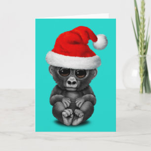 Baby Gorilla draagt een kerstmuts Feestdagen Kaart