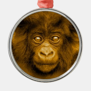Baby Gorilla Sepia Kleur Kerstversiering Metalen Ornament