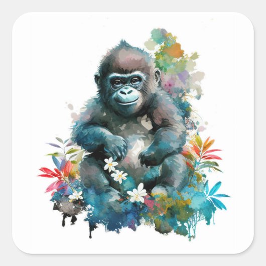 Baby Gorilla Square Sticker (Voorkant)