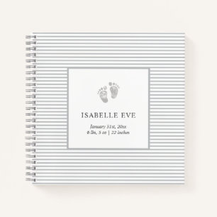 Baby Gray Stripes Baby-geheugenboek met voetafdruk Notitieboek