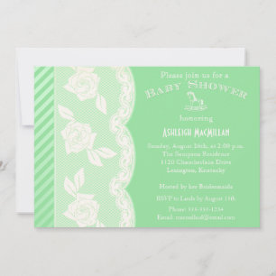 Baby Green, ivoire Floral dentelle Invitation Baby